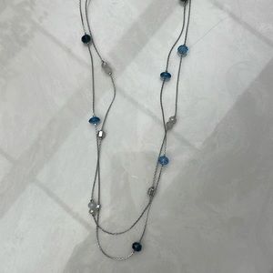 LOFT Necklace Multi Strand Silvertone Blue Beading NWT